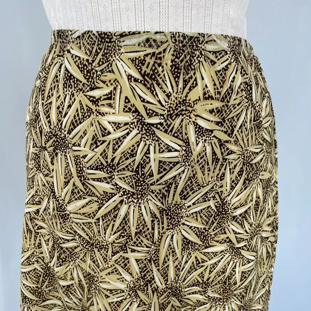 Vtg 90s Maxi Skirt Size 10 Brown Abstract Sunflower Boho Grunge Lightweight Y2K